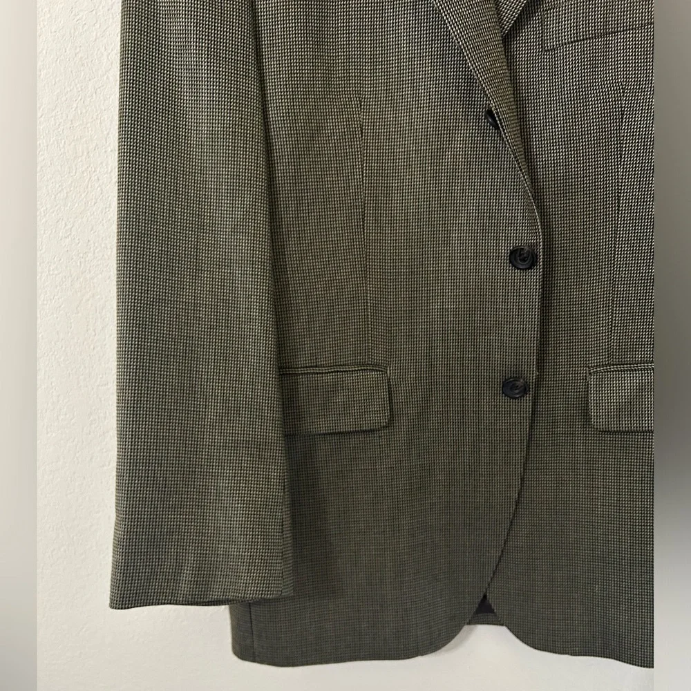 Lauren Ralph Lauren Silk & Wool Mens 40S Brown Houndstooth Check Notch Blazer
